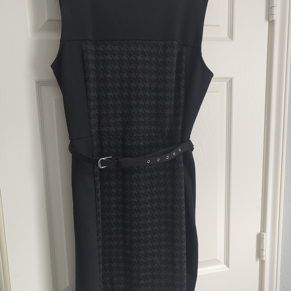 Black and dark grey hounds tooth pattern dress
